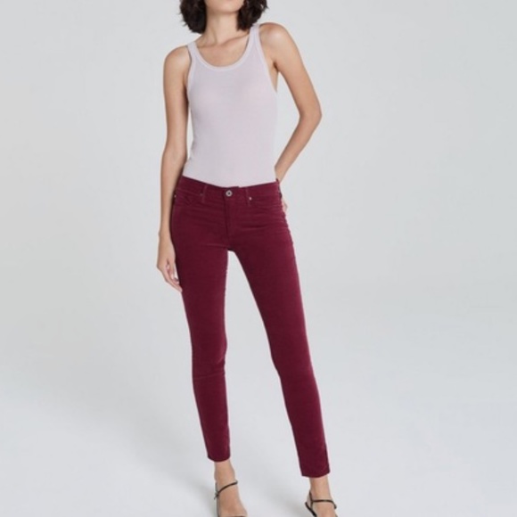 AG - Adriano Goldschmed Maroon Corduroy 'The Legging Super Skinny' Mid-Rise Pant - Picture 6 of 16